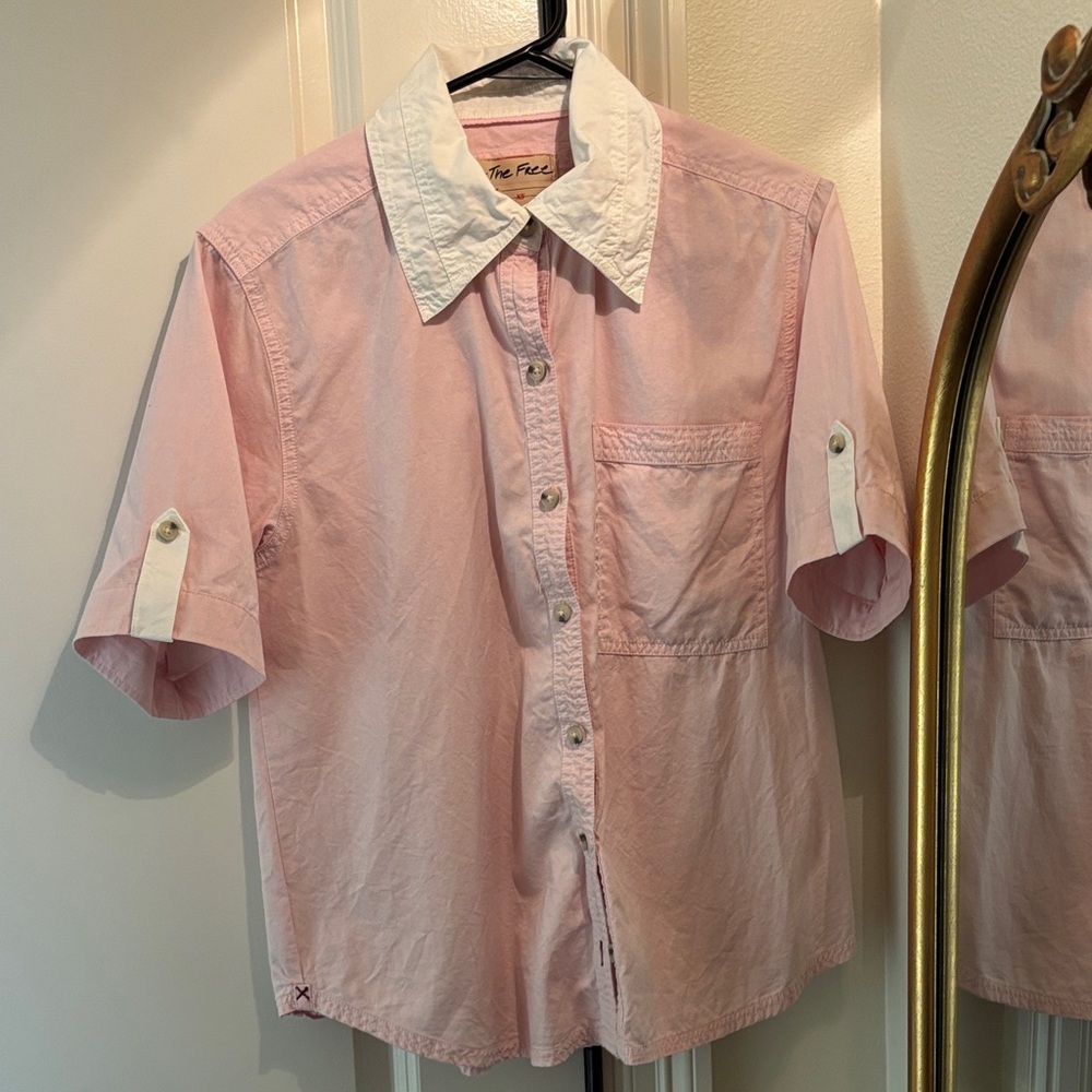 We The Free-Women’s Pink Oxford Shirt with White Collar